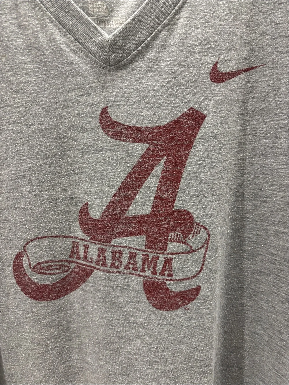 Nike Gray V-Neck Alabama Script Tee with Crimson Logo